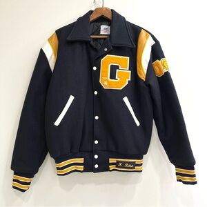 Vintage Standard Pennant Varsity Letterman Jacket G Wool Trojans '08 Black Gold